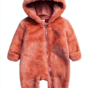 Baby Fleece Hooded Romper Bear Design Boys Girls Winter Wear-0