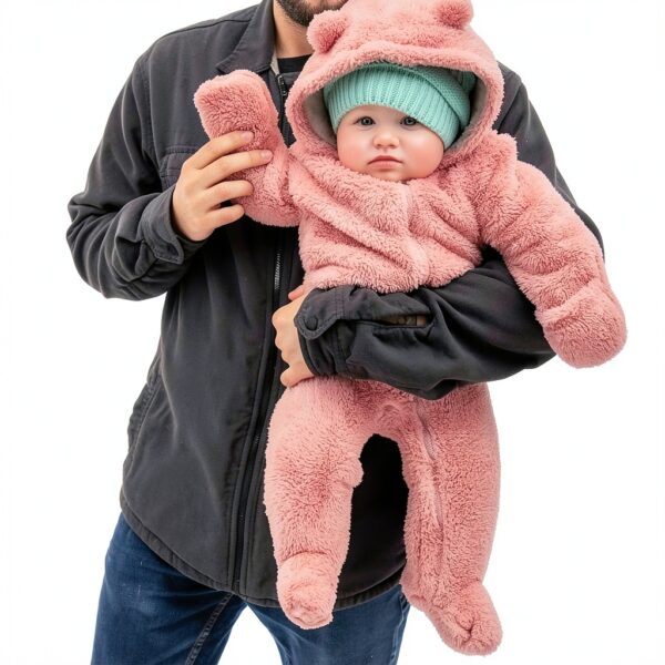 Baby Fleece Hooded Romper Bear Design Boys Girls Winter Wear-6