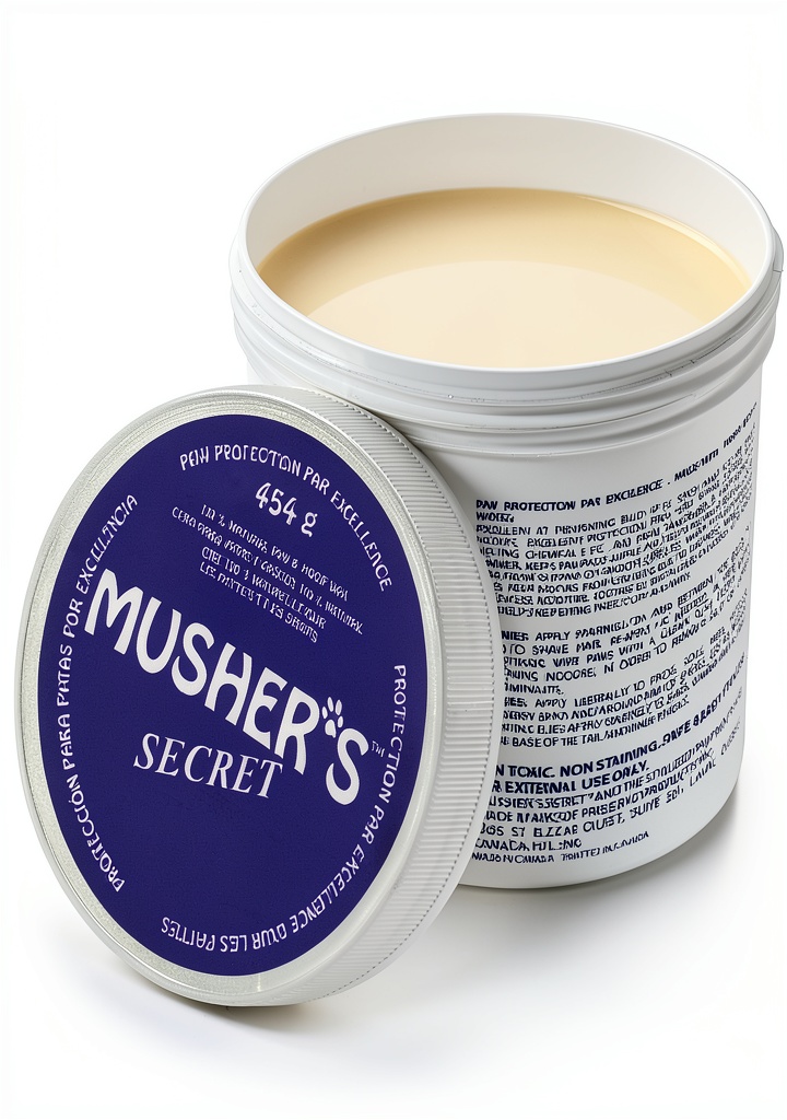 Installing Musher's Secret Dog Paw Wax - All Season Natural Paw Protector 4 oz on a wooden desk